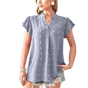 Fantaslook Flutter Sleeve Dot Top Blouse XL NWT New